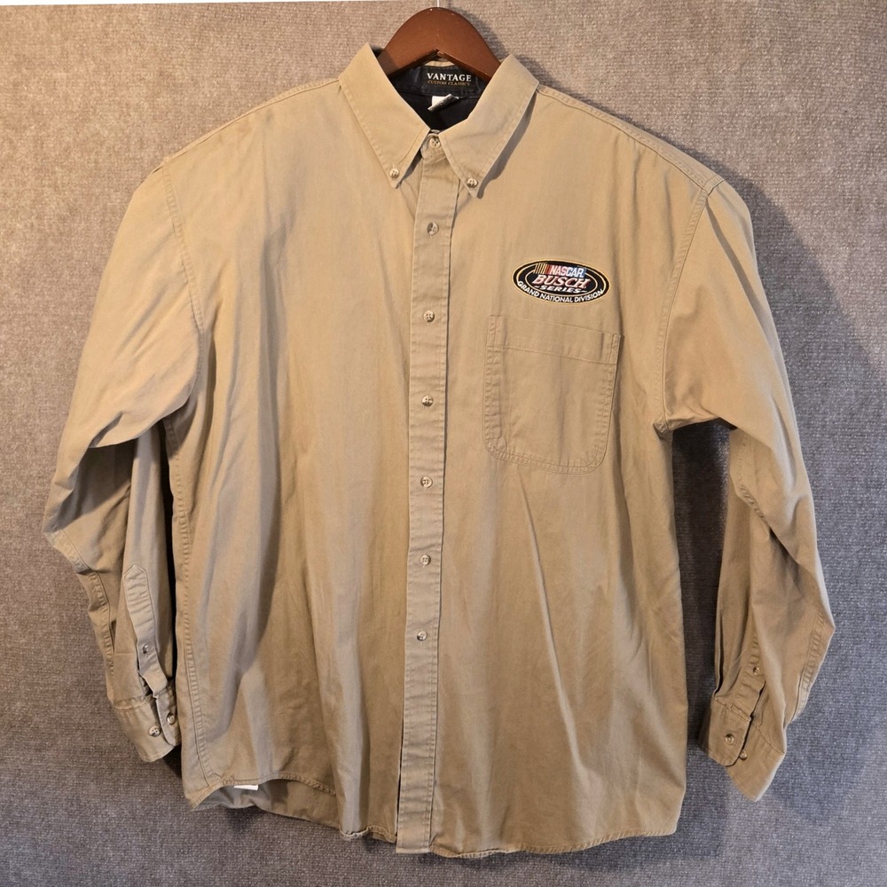Vantage NASCAR Busch Series Grand National Division Tan Button Down Shirt Mens L